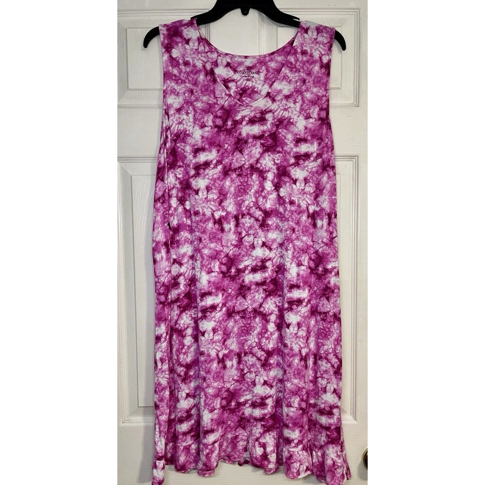 Cuddl Duds Sleeveless Maxi Dress Pink Tie Dye Cloud Print Size XL Loungewear